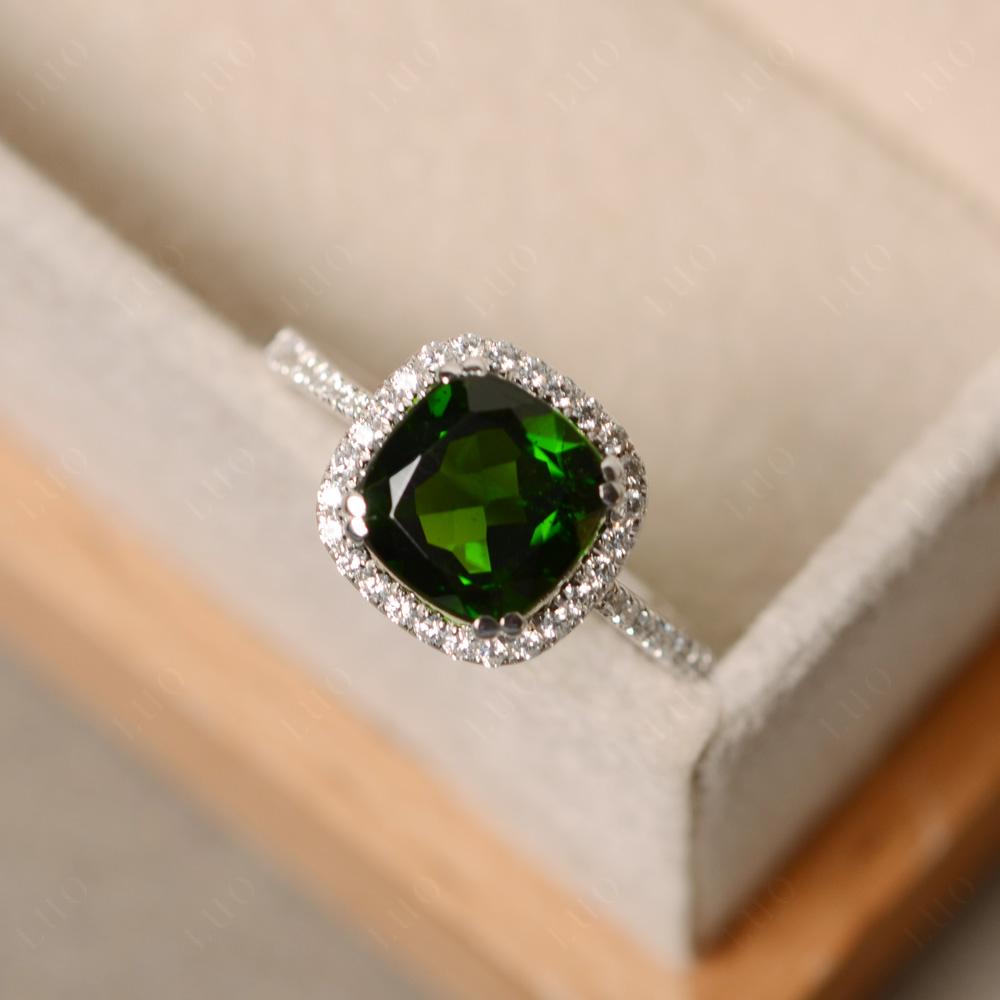 Cushion Cut Diopside Halo Ring - LUO Jewelry
