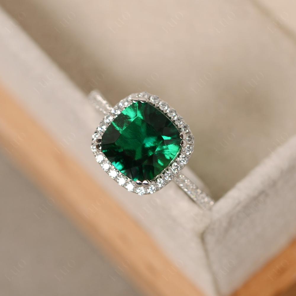 Cushion Cut Emerald Halo Ring - LUO Jewelry