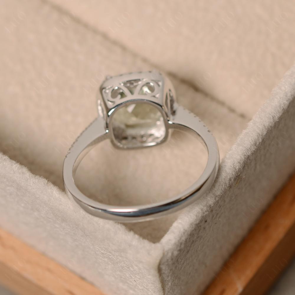 Cushion Cut Green Amethyst Halo Ring - LUO Jewelry