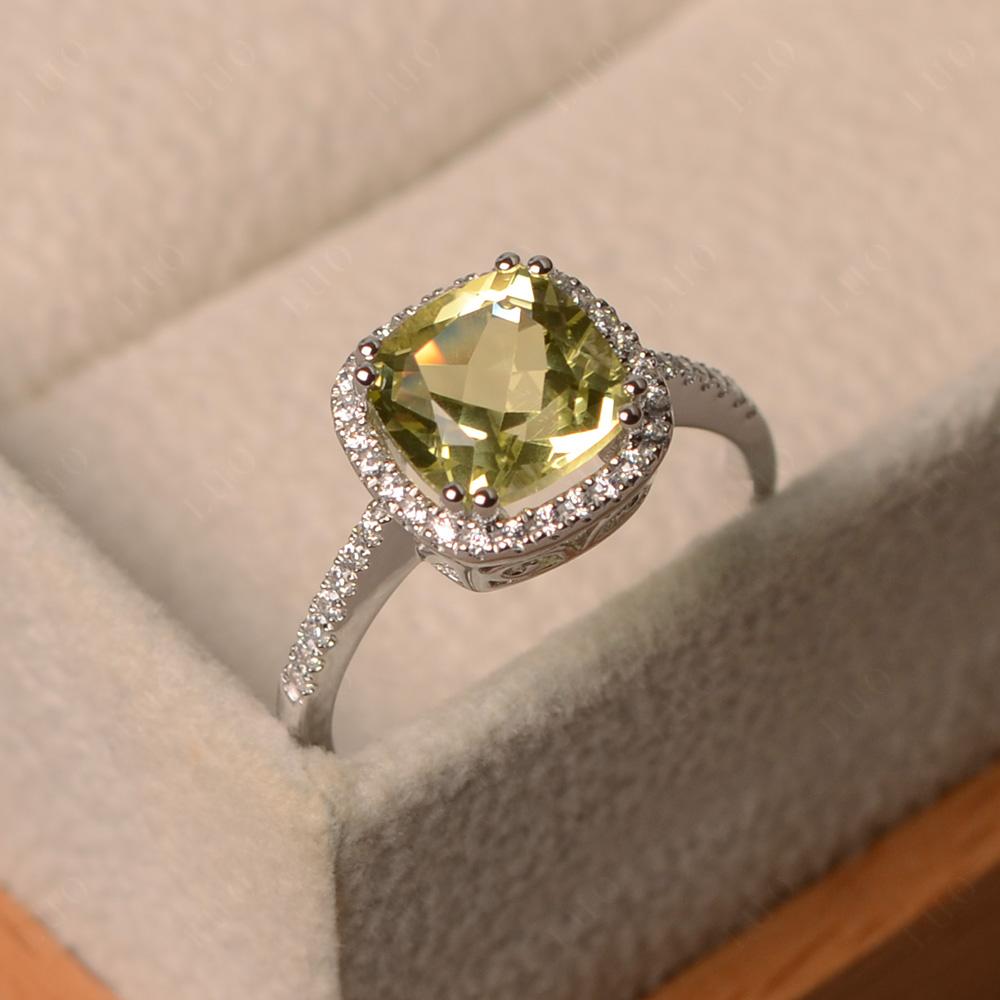 Cushion Cut Lemon Quartz Halo Ring - LUO Jewelry