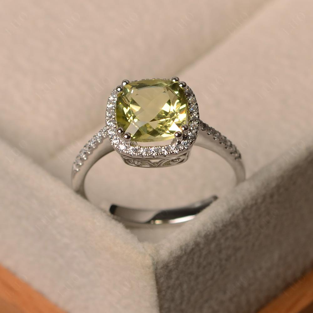 Cushion Cut Lemon Quartz Halo Ring - LUO Jewelry