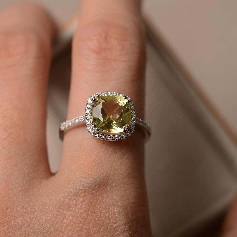 Cushion Cut Lemon Quartz Halo Ring - LUO Jewelry