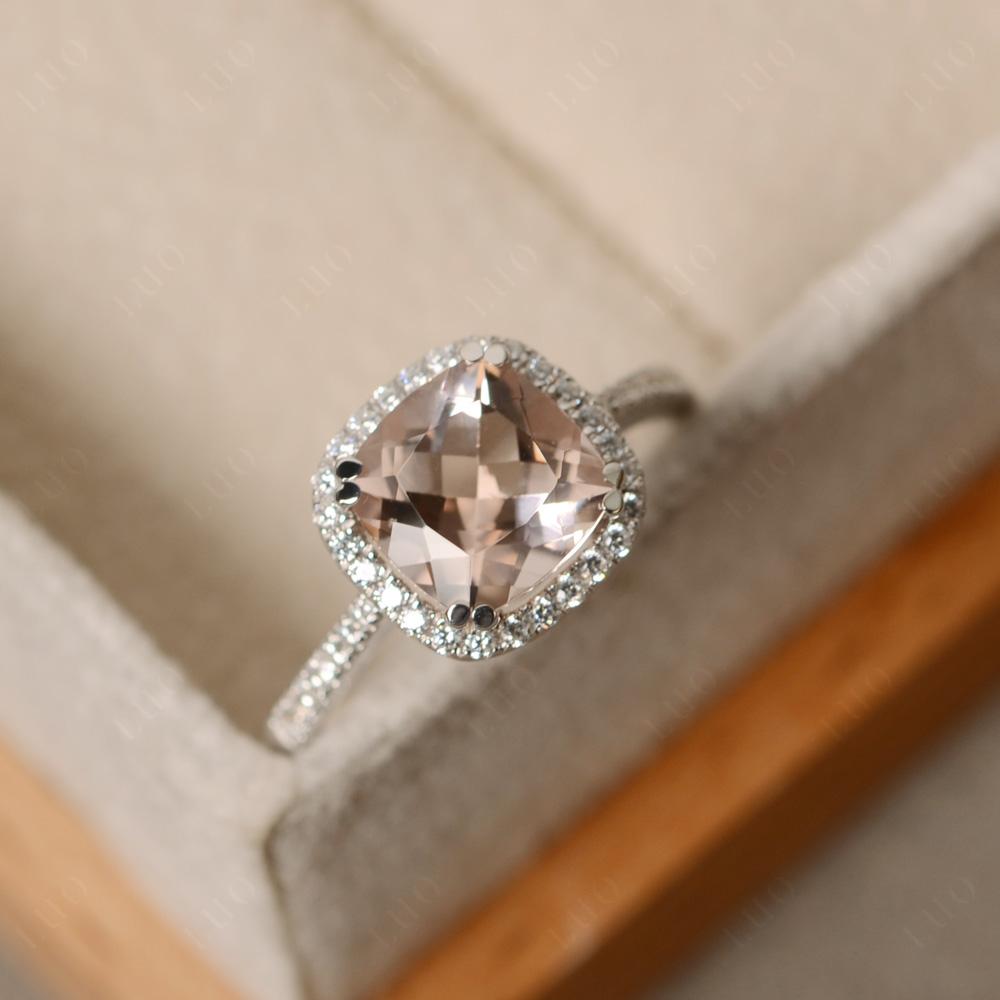 Cushion Cut Morganite Halo Ring - LUO Jewelry