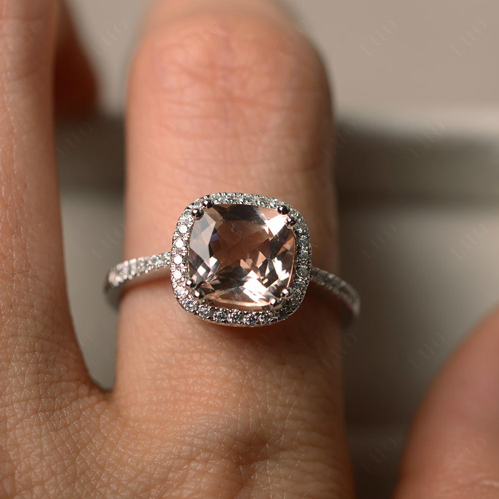 Cushion Cut Morganite Halo Ring - LUO Jewelry