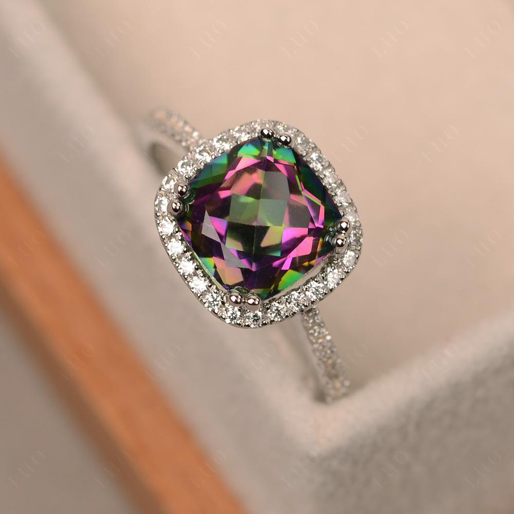 Cushion Cut Mystic Topaz Halo Ring - LUO Jewelry