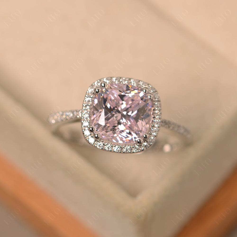 Cushion Cut Pink Cubic Zirconia Halo Ring - LUO Jewelry