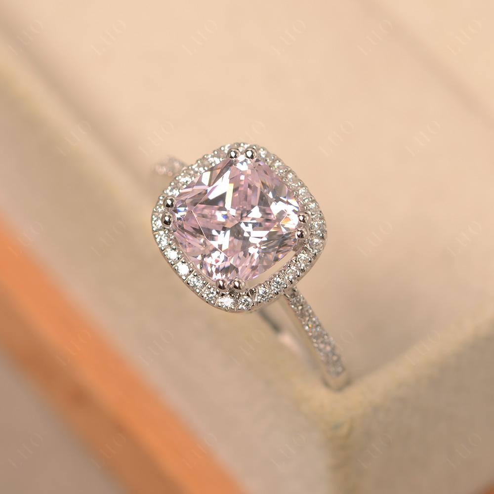 Cushion Cut Pink Cubic Zirconia Halo Ring - LUO Jewelry