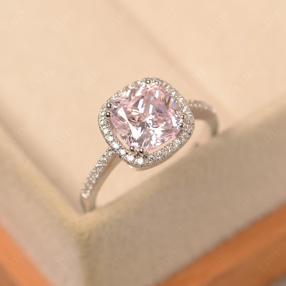 Cushion Cut Pink Cubic Zirconia Halo Ring - LUO Jewelry