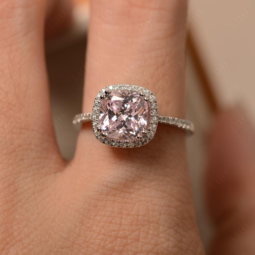 Cushion Cut Pink Cubic Zirconia Halo Ring - LUO Jewelry