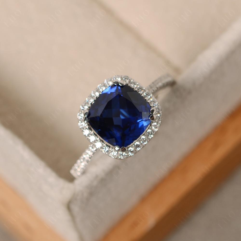 Cushion Cut Sapphire Halo Ring - LUO Jewelry