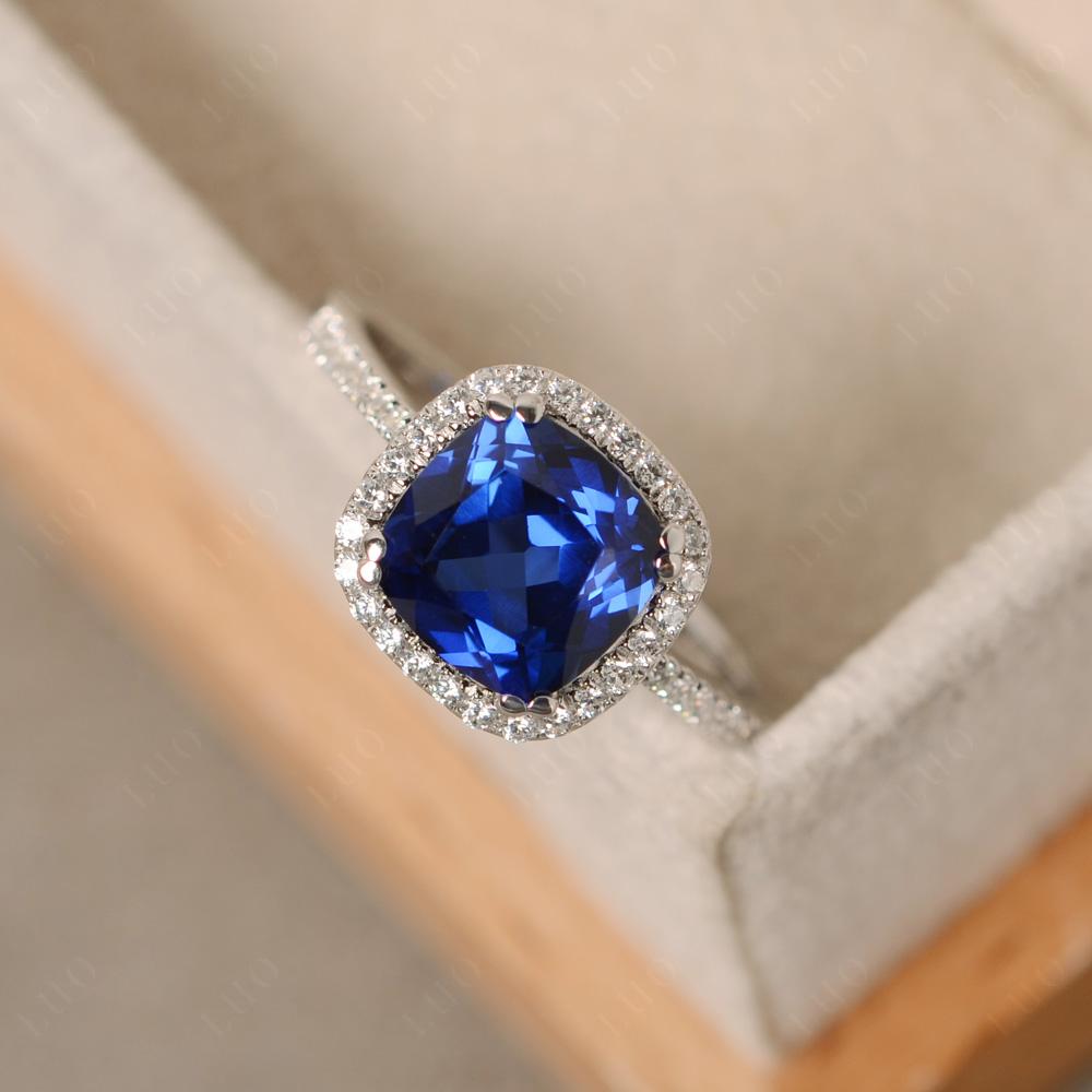 Cushion Cut Sapphire Halo Ring - LUO Jewelry