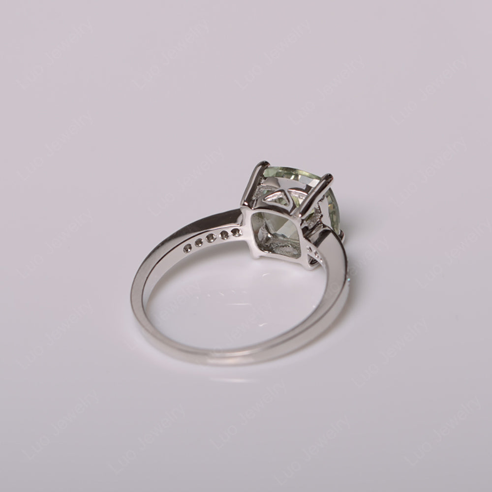 Green Amethyst Engagement Ring Cushion Cut Gold - LUO Jewelry