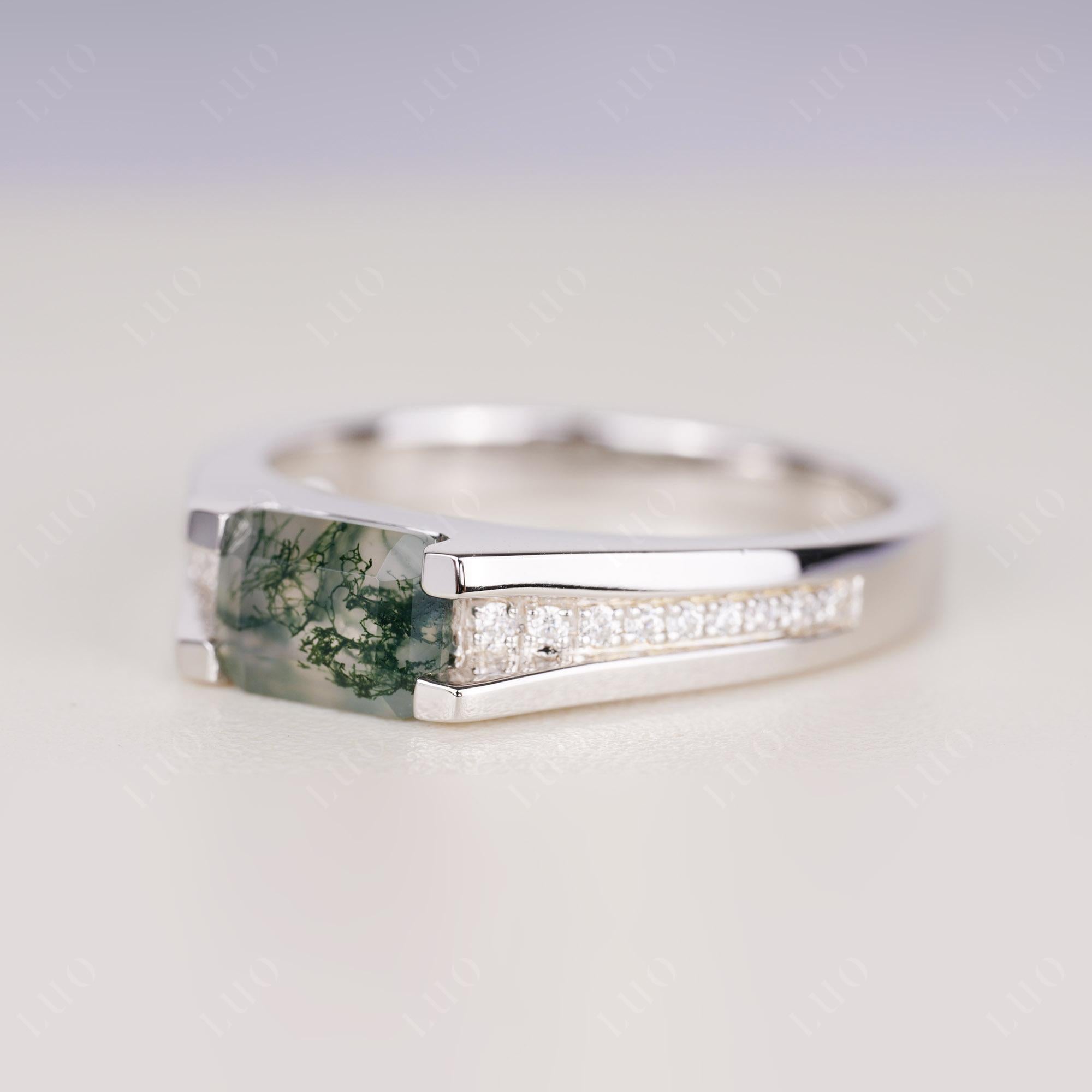 East West Moss Agate Engagement Ring | LUO Jewelry