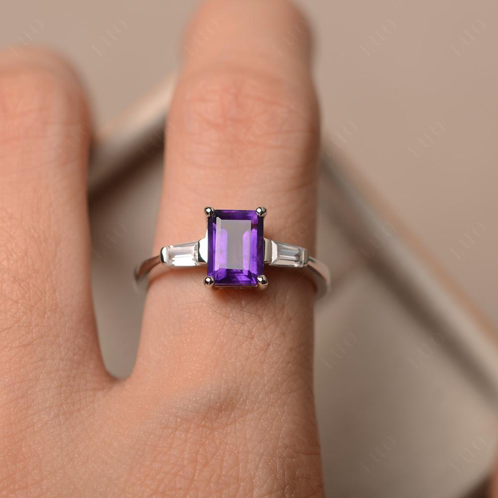 Amethyst Emerald Cut Baguette Ring - LUO Jewelry