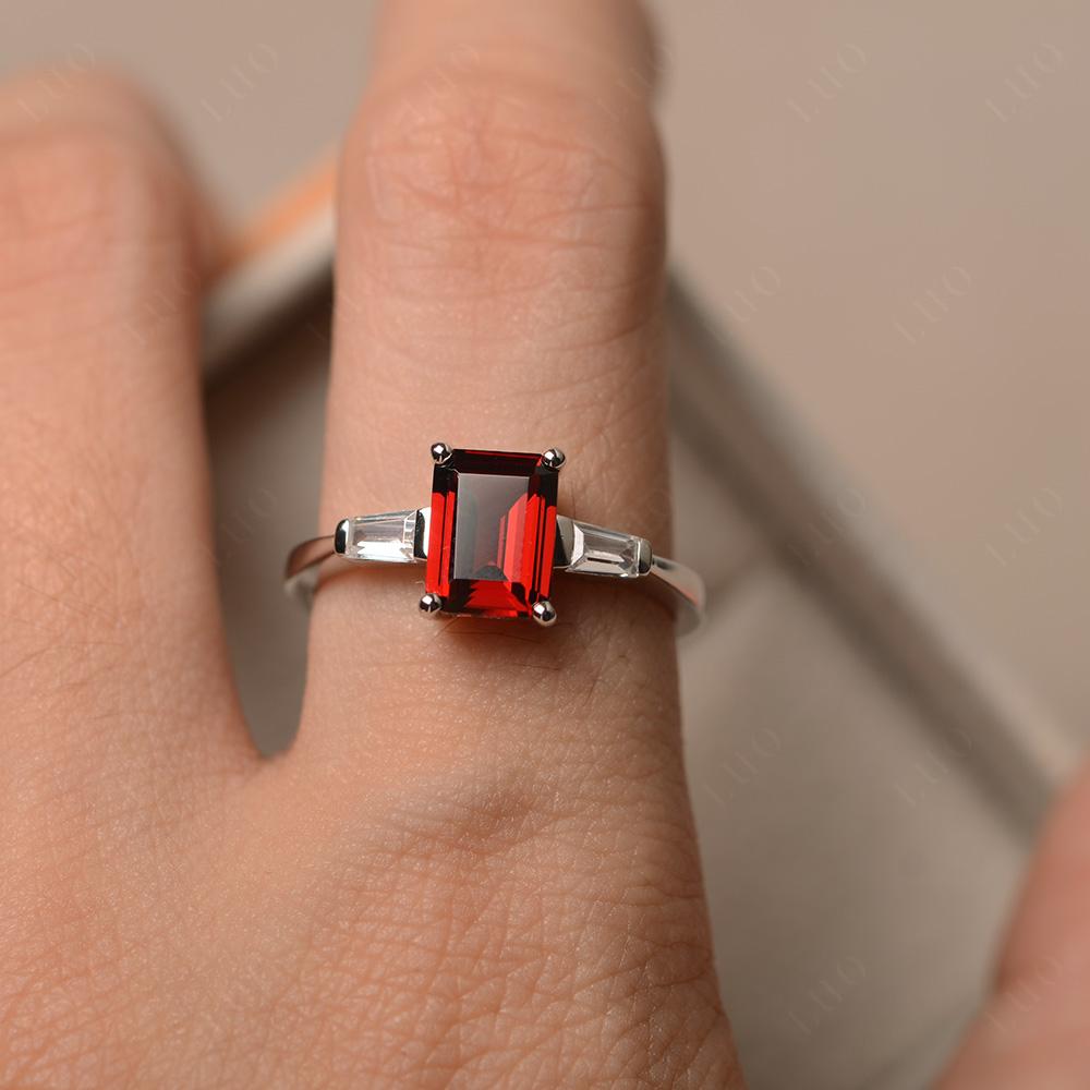 Garnet Tapered Baguette Engagement Ring - LUO Jewelry