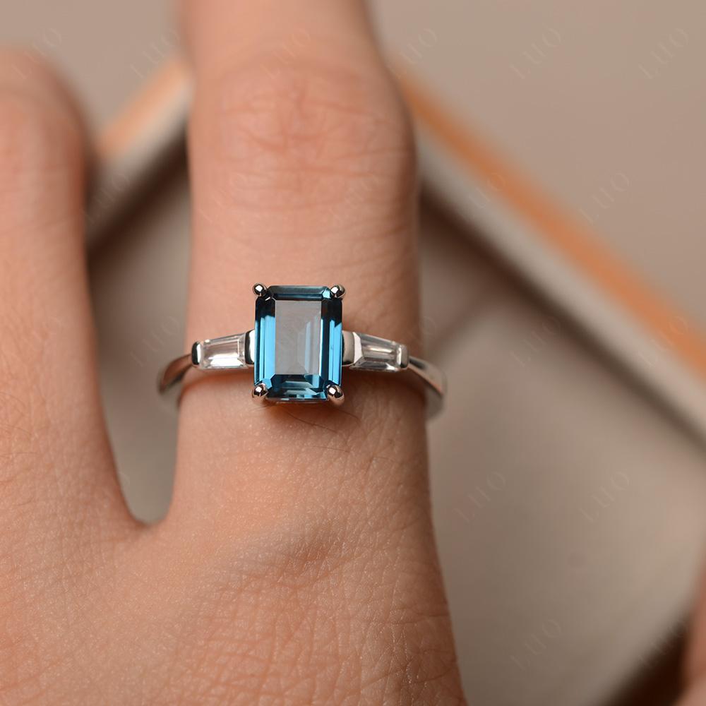 London Blue Topaz Emerald Cut Baguette Ring - LUO Jewelry