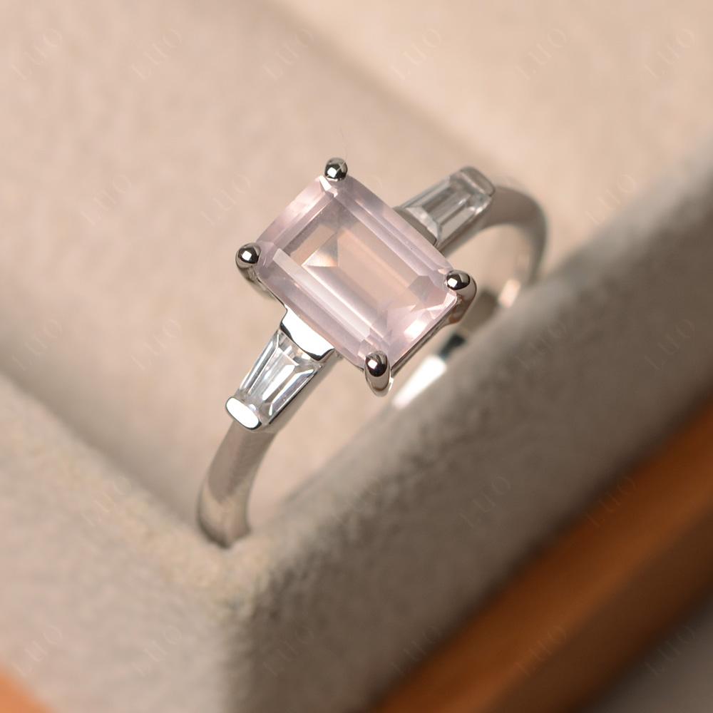 Rose Quartz Emerald Cut Baguette Ring - LUO Jewelry