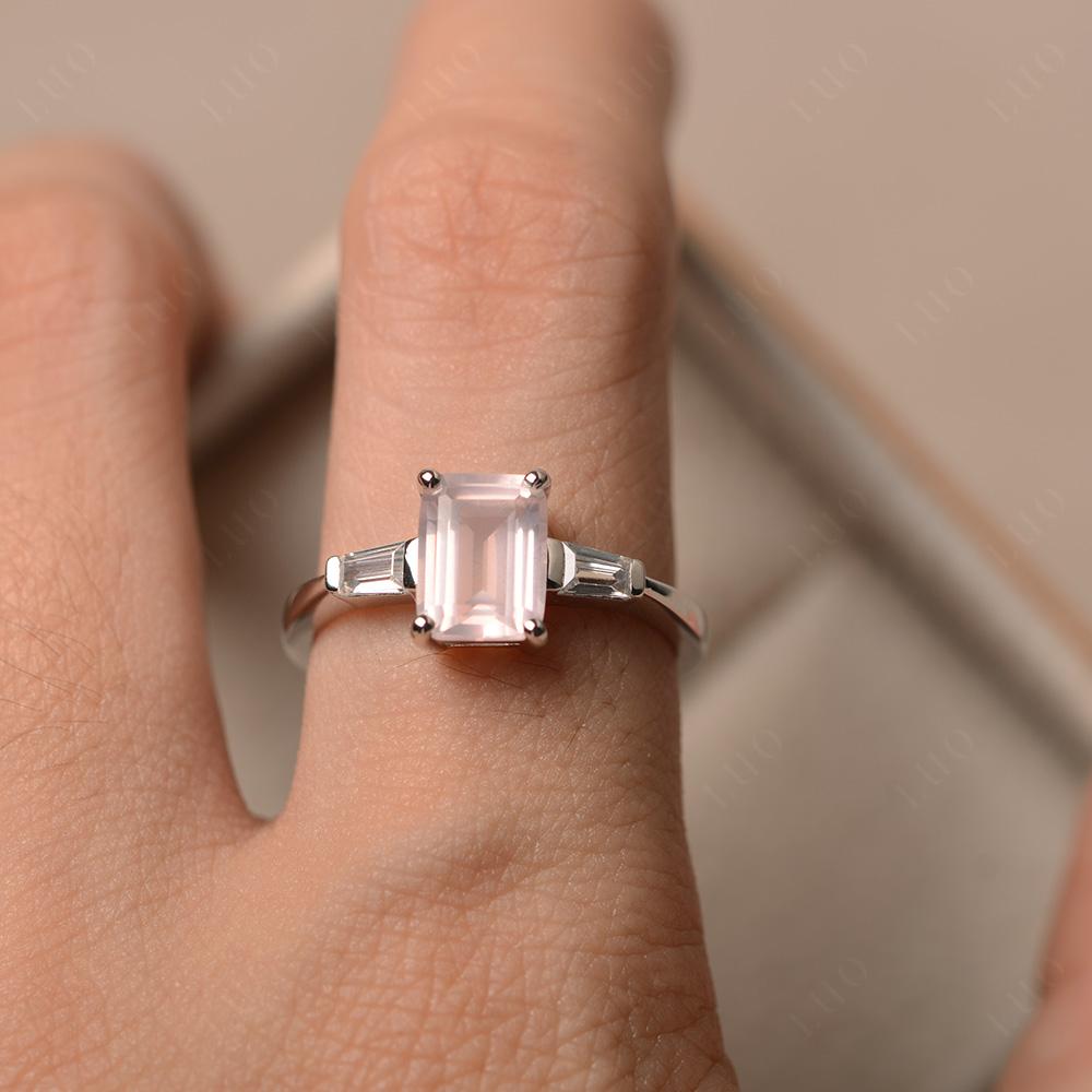 Rose Quartz Emerald Cut Baguette Ring - LUO Jewelry