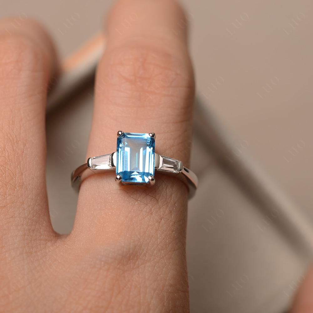 Swiss Blue Topaz Emerald Cut Baguette Ring - LUO Jewelry