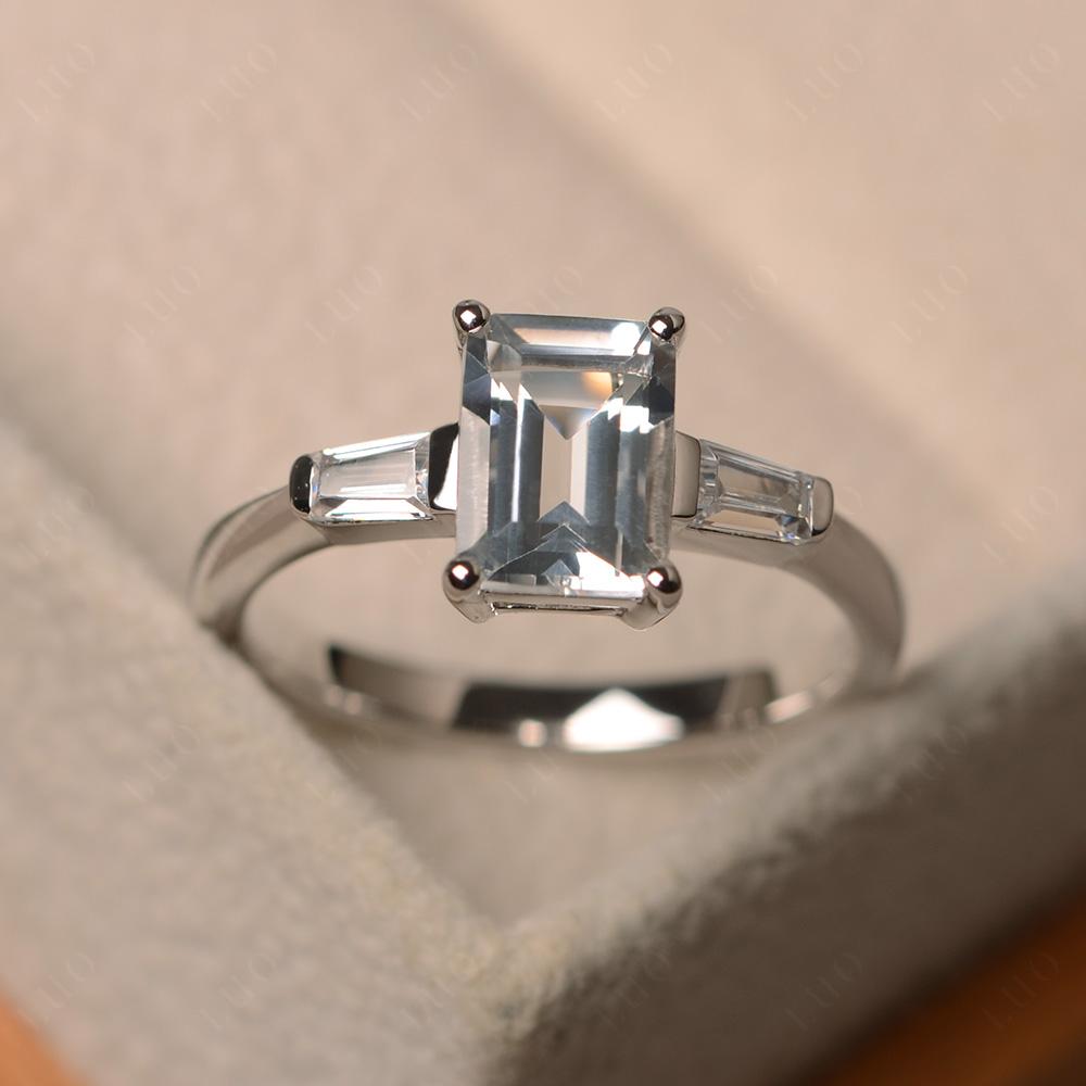 White Topaz Tapered Baguette Engagement Ring - LUO Jewelry