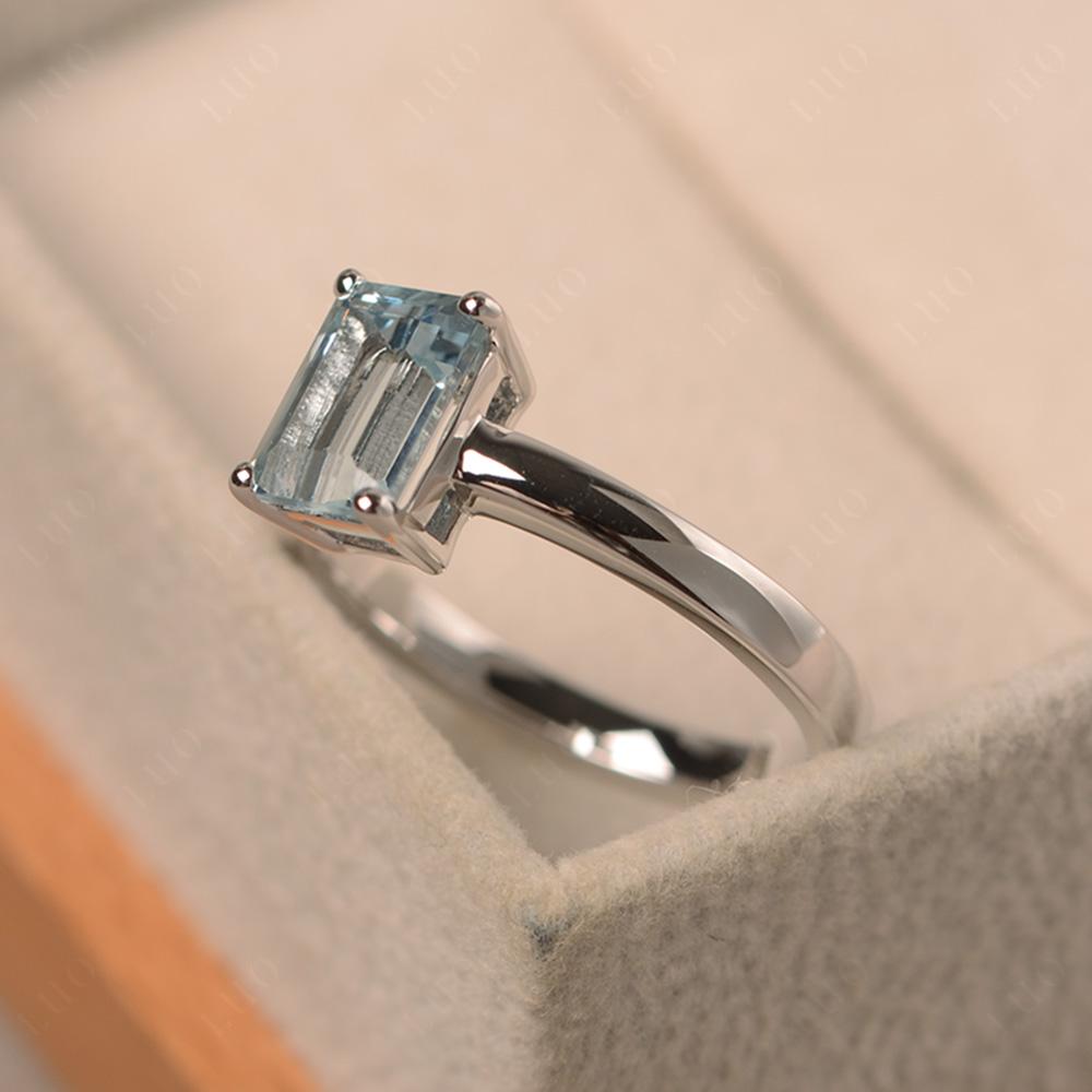 Emerald Cut Aquamarine Solitaire Ring - LUO Jewelry