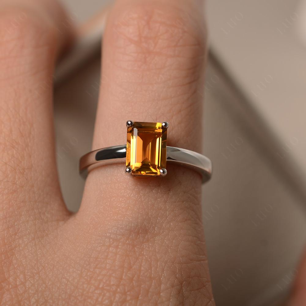Emerald Cut Citrine Solitaire Ring - LUO Jewelry