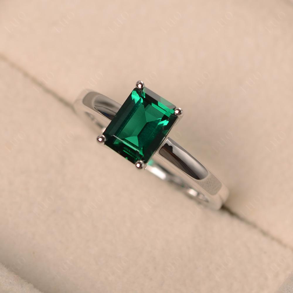 Emerald Plain Band Solitaire Engagement Ring - LUO Jewelry