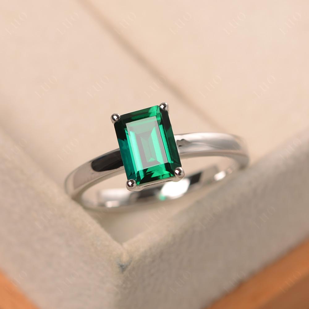 Emerald Plain Band Solitaire Engagement Ring - LUO Jewelry