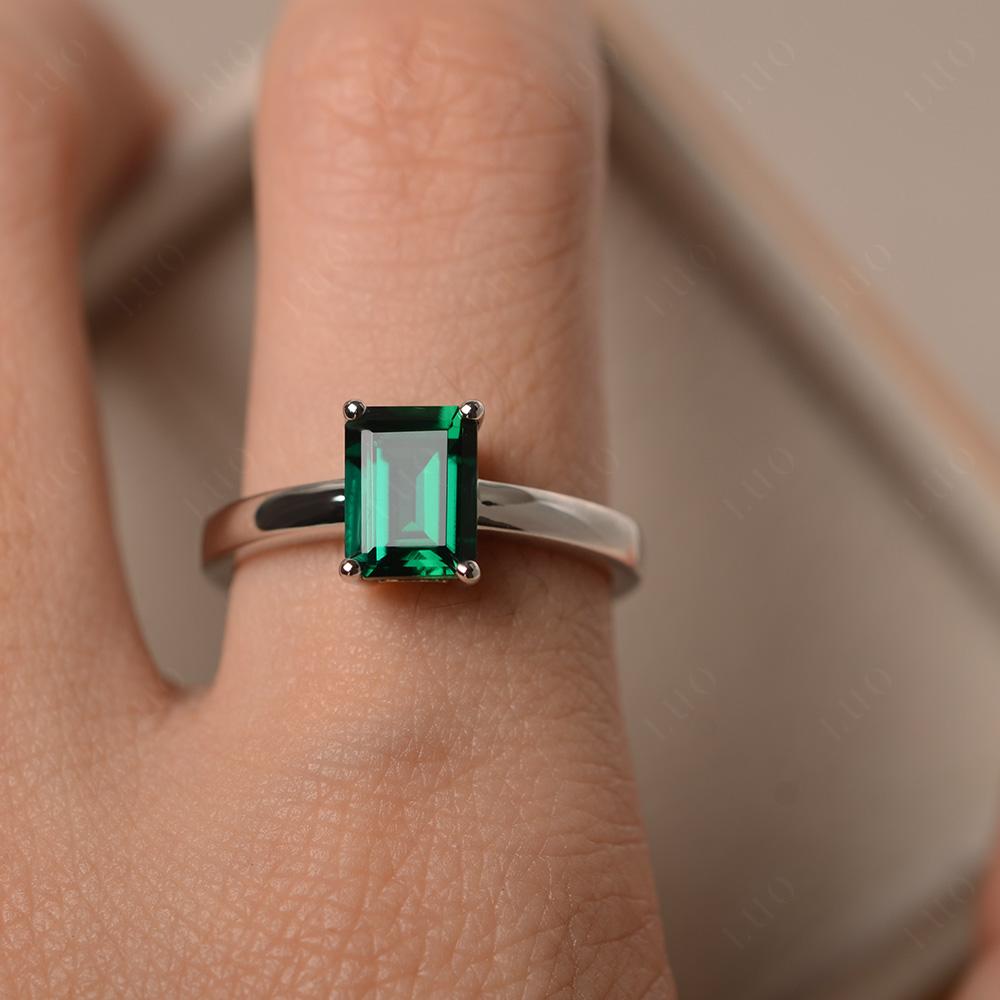 Emerald Plain Band Solitaire Engagement Ring - LUO Jewelry