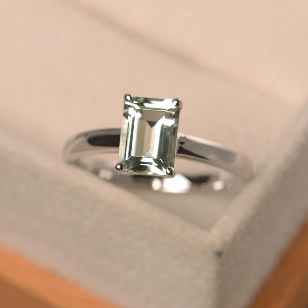 Green Amethyst Plain Band Solitaire Engagement Ring - LUO Jewelry
