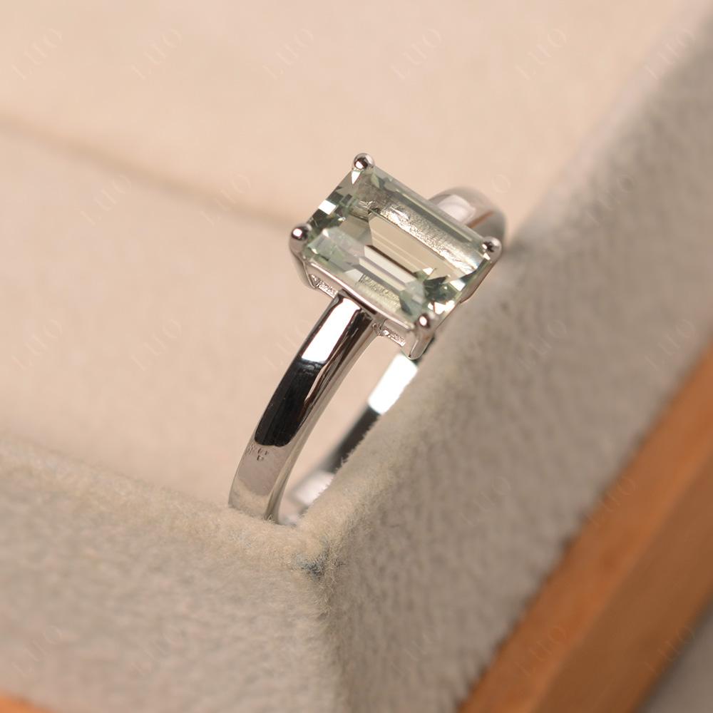 Green Amethyst Plain Band Solitaire Engagement Ring - LUO Jewelry