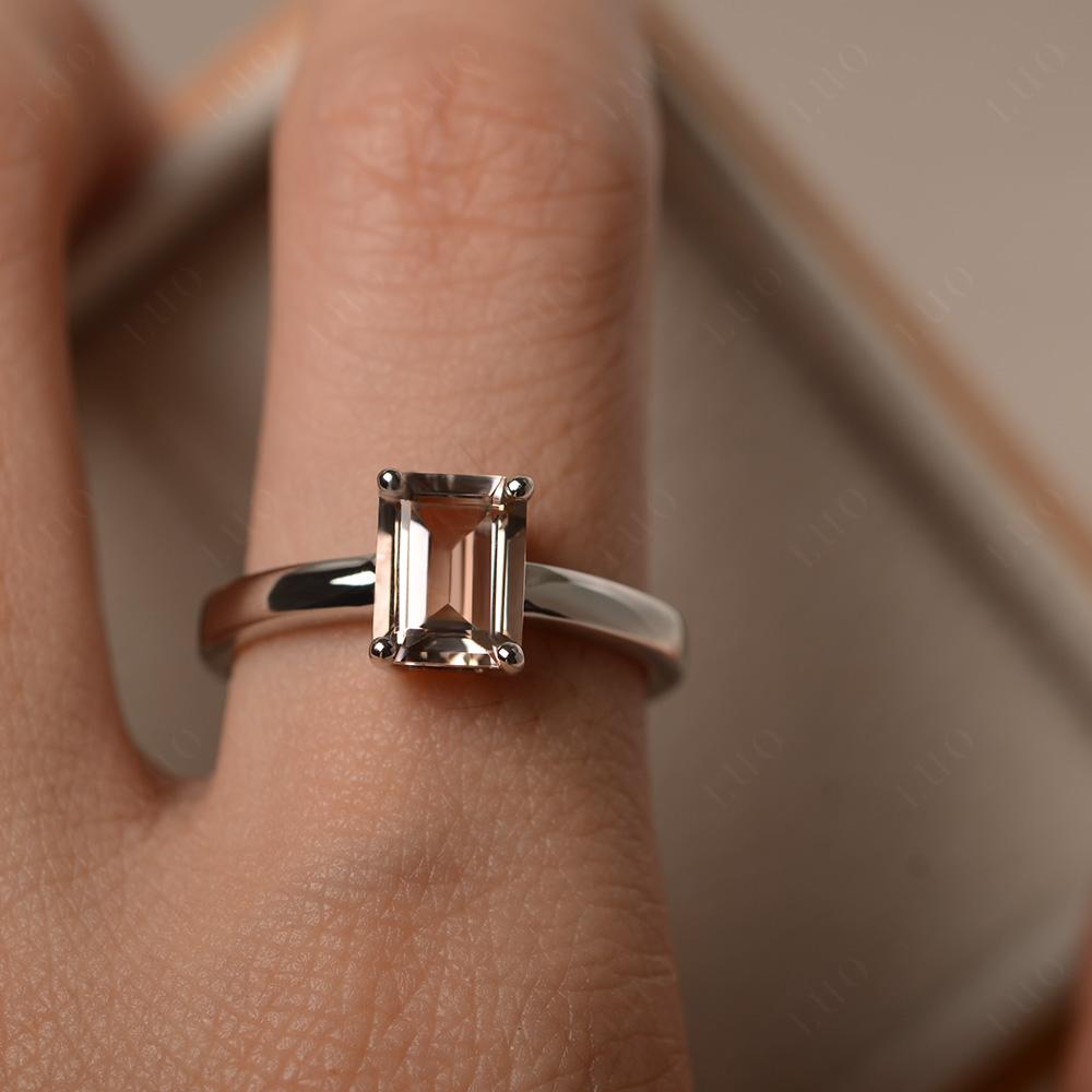 Morganite Plain Band Solitaire Engagement Ring - LUO Jewelry