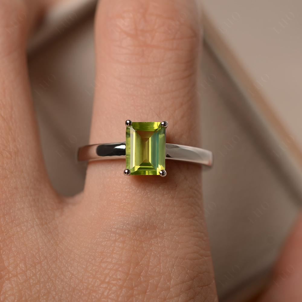 Peridot Plain Band Solitaire Engagement Ring - LUO Jewelry