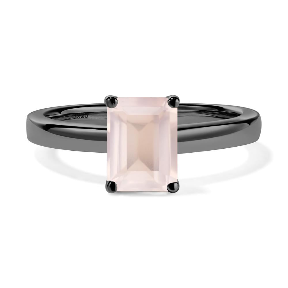 Emerald Cut Rose Quartz Solitaire Engagement Ring - LUO Jewelry #metal_black finish sterling silver