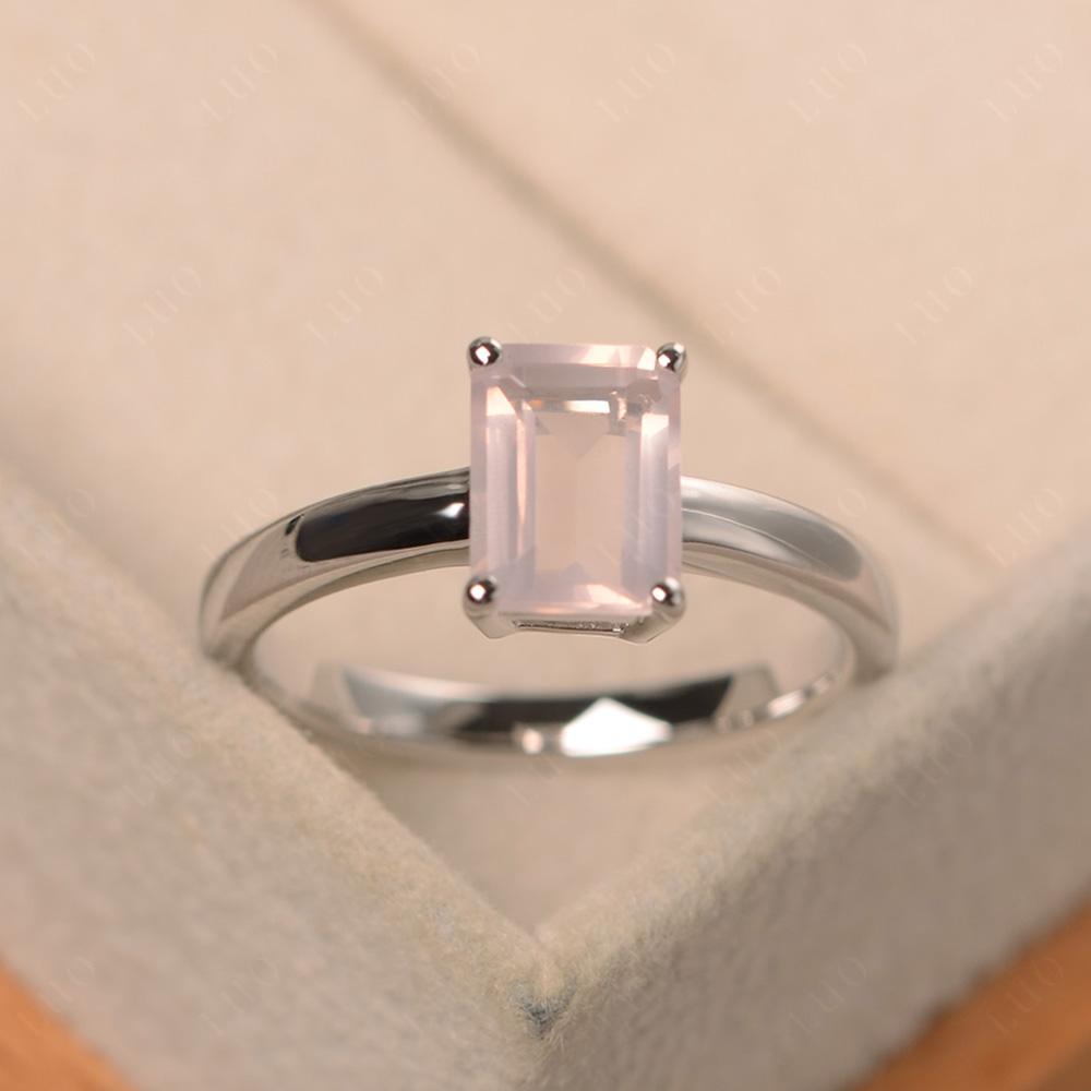 Emerald Cut Rose Quartz Solitaire Ring - LUO Jewelry