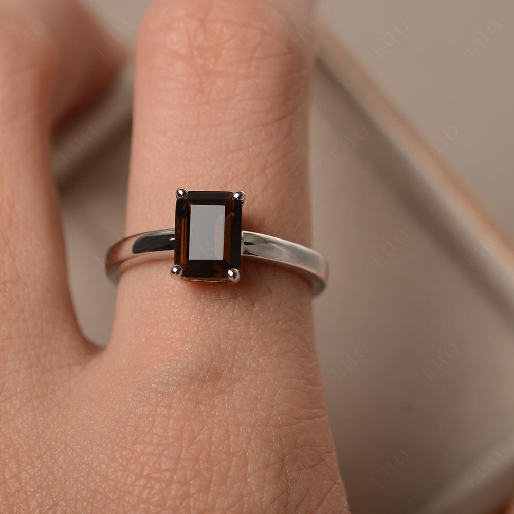 Smoky Quartz Plain Band Solitaire Engagement Ring - LUO Jewelry