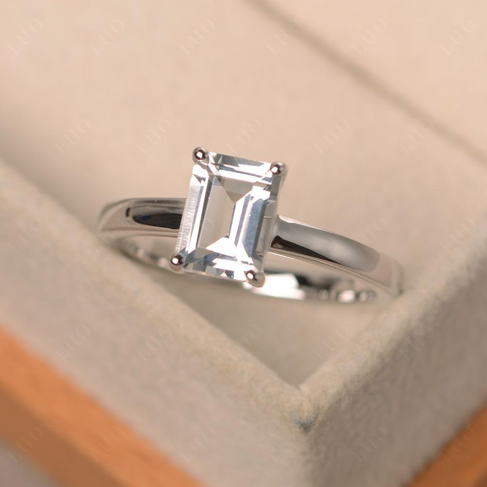 White Topaz Plain Band Solitaire Engagement Ring - LUO Jewelry