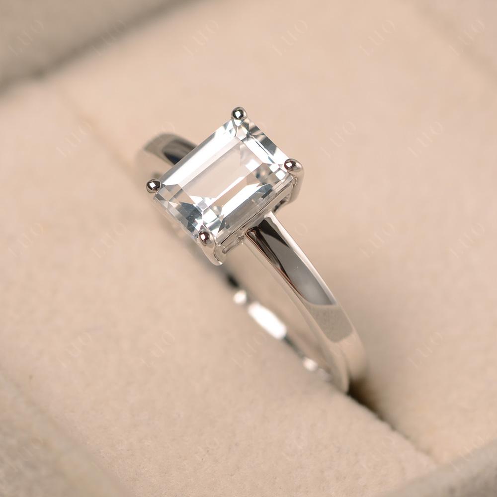 White Topaz Plain Band Solitaire Engagement Ring - LUO Jewelry