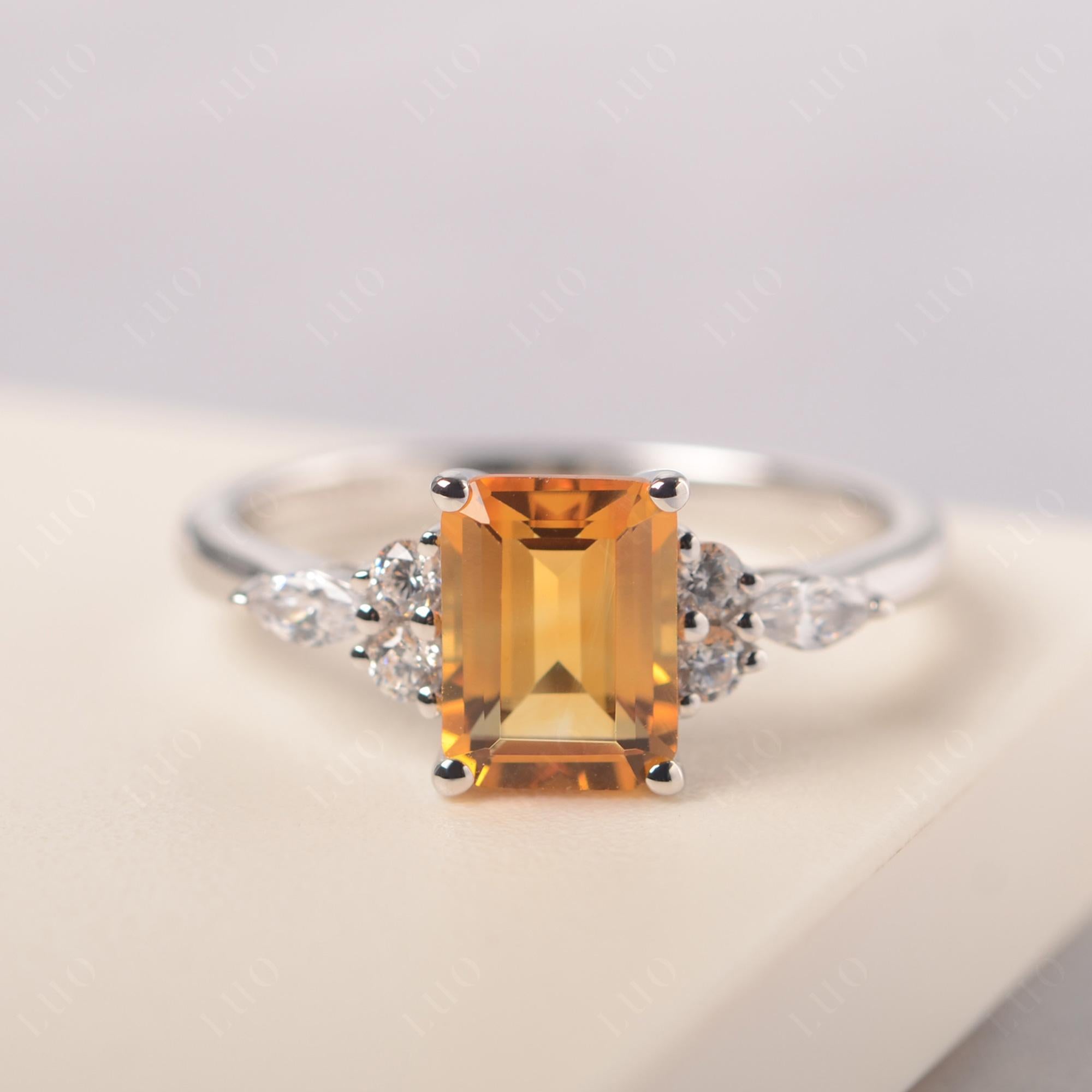 Simple Emerald Cut Citrine Ring - LUO Jewelry