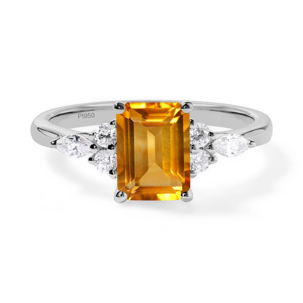 Simple Emerald Cut Citrine Ring - LUO Jewelry #metal_platinum