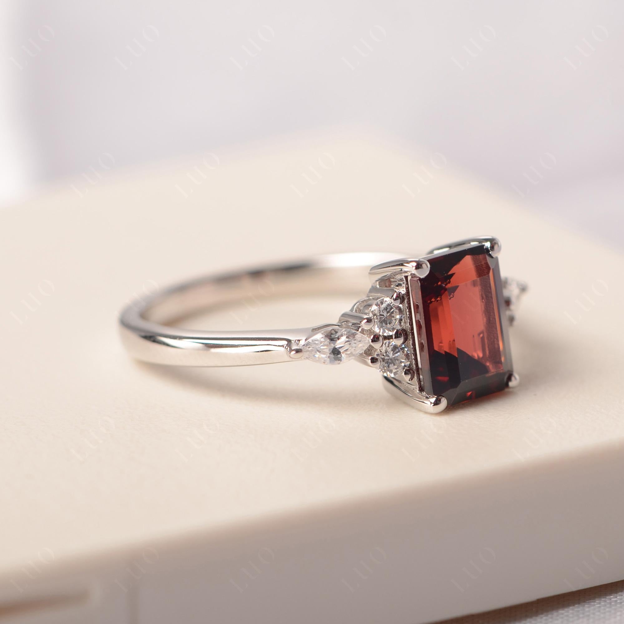Simple Emerald Cut Garnet Ring - LUO Jewelry