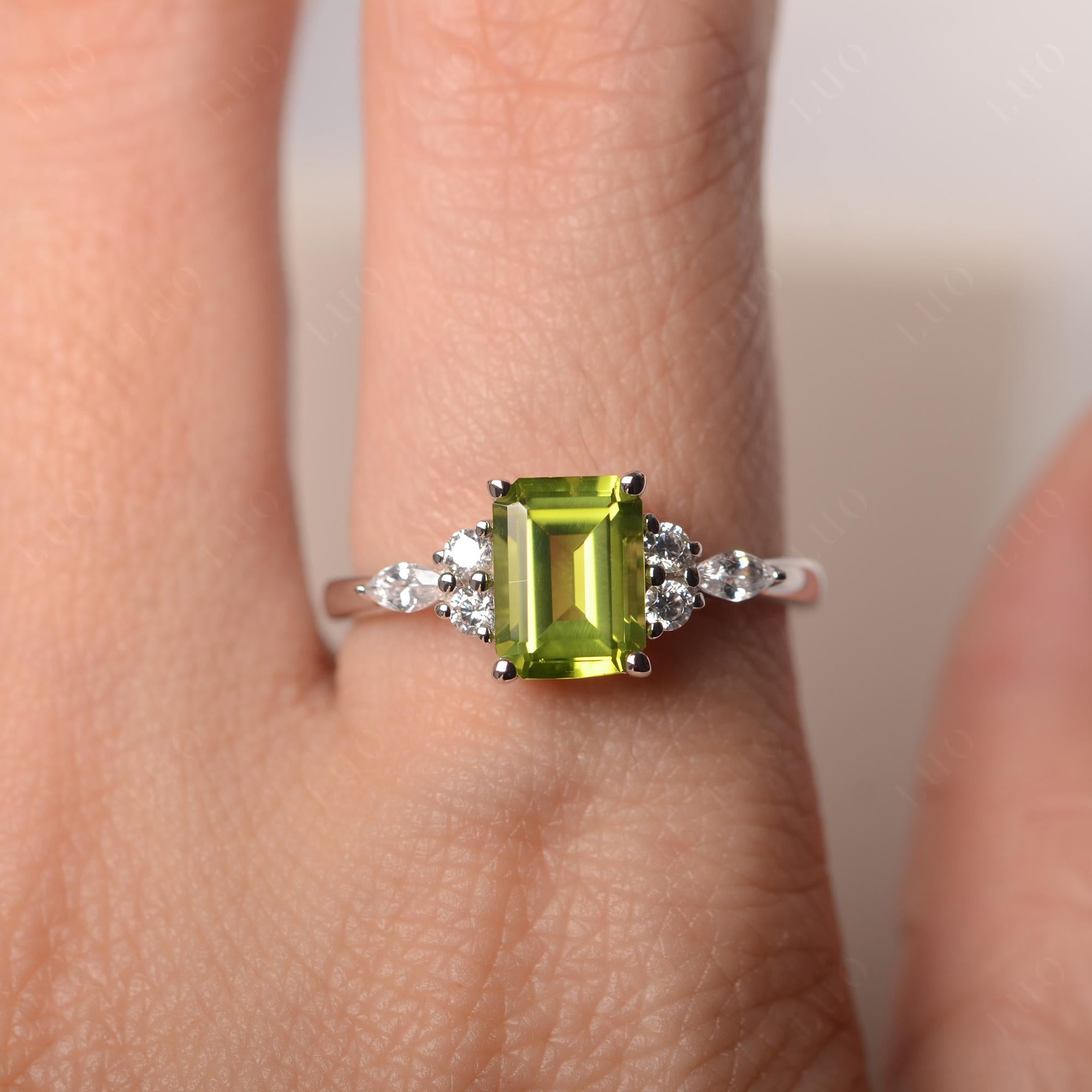 Simple Emerald Cut Peridot Ring - LUO Jewelry