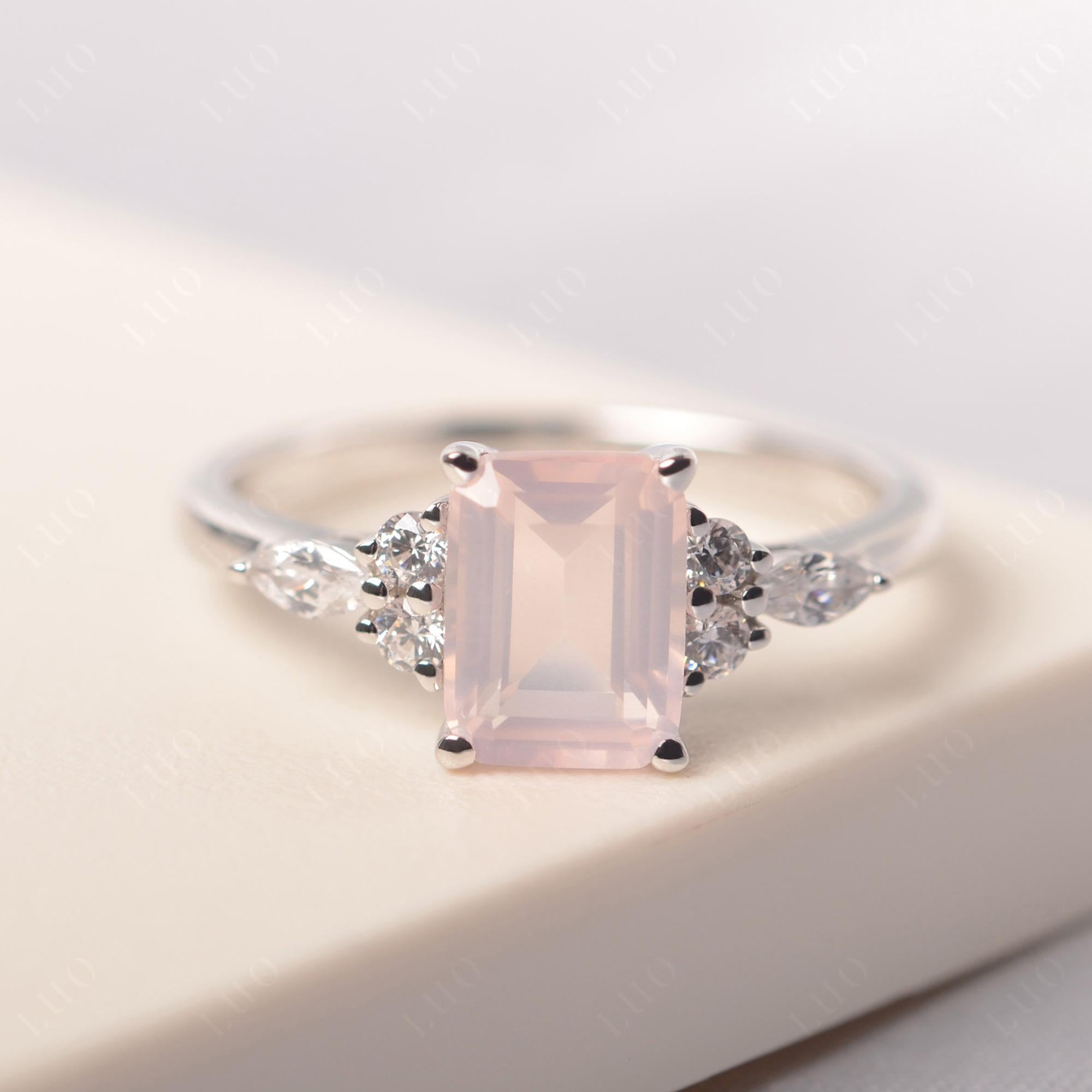 Simple Emerald Cut Rose Quartz Ring - LUO Jewelry