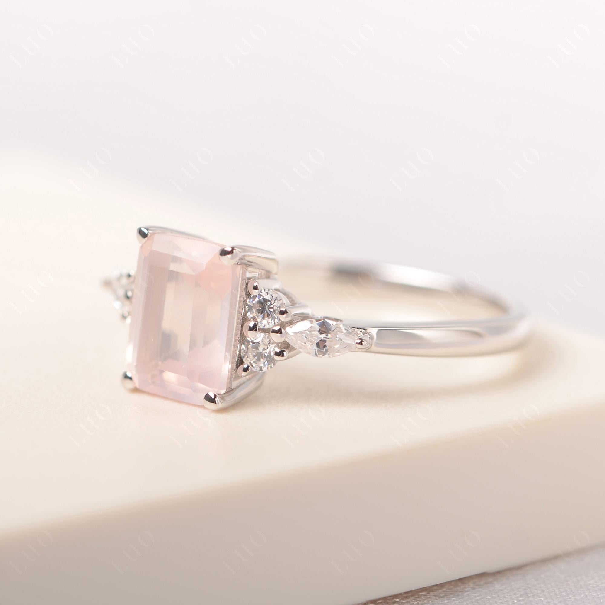 Simple Emerald Cut Rose Quartz Ring - LUO Jewelry