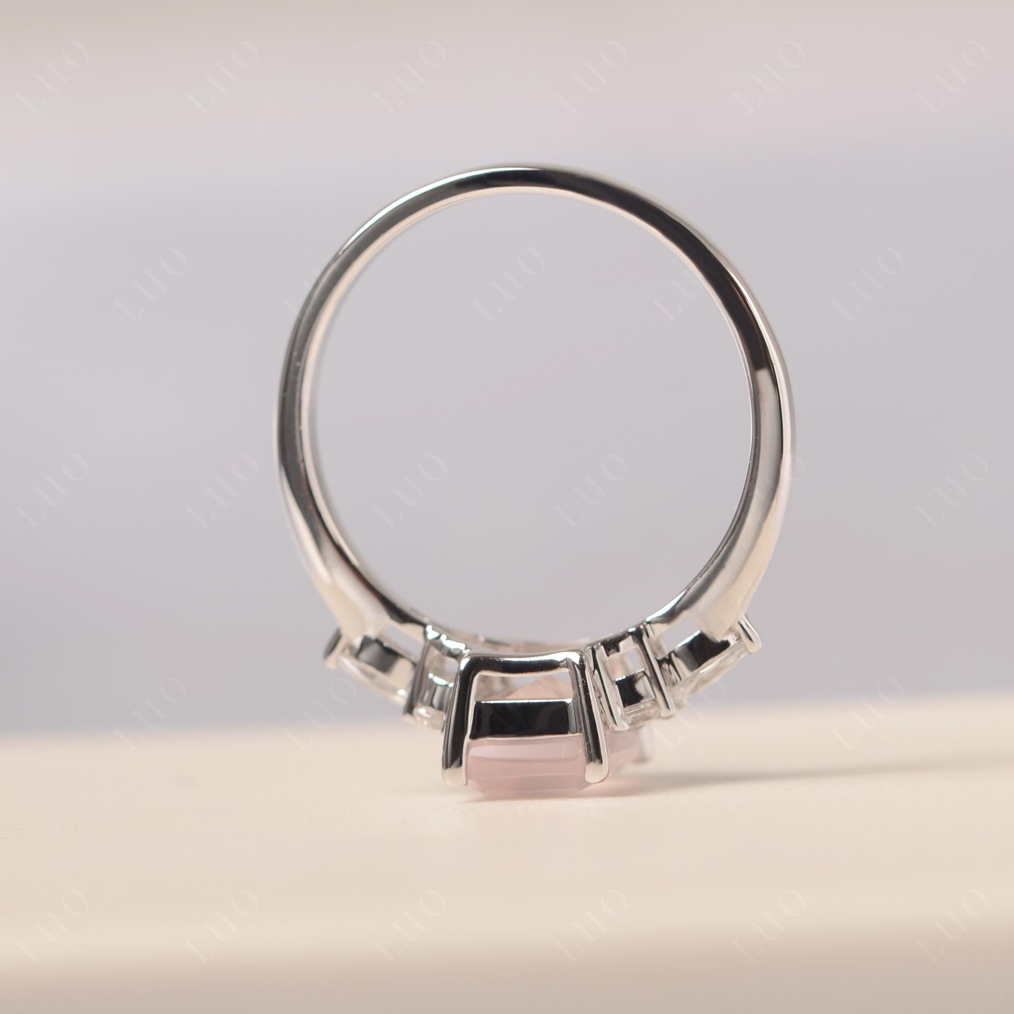 Simple Emerald Cut Rose Quartz Ring - LUO Jewelry
