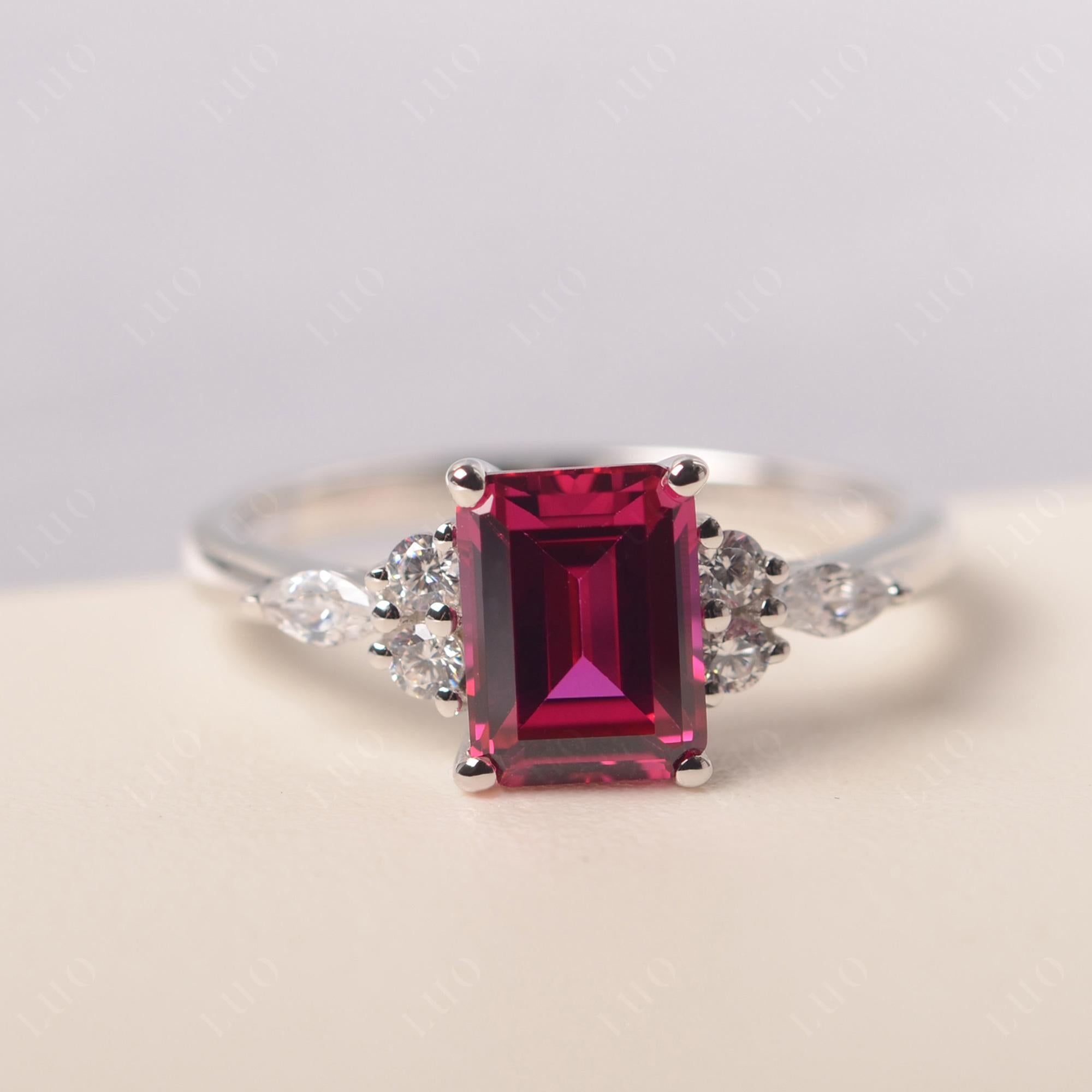 Simple Emerald Cut Ruby Ring - LUO Jewelry