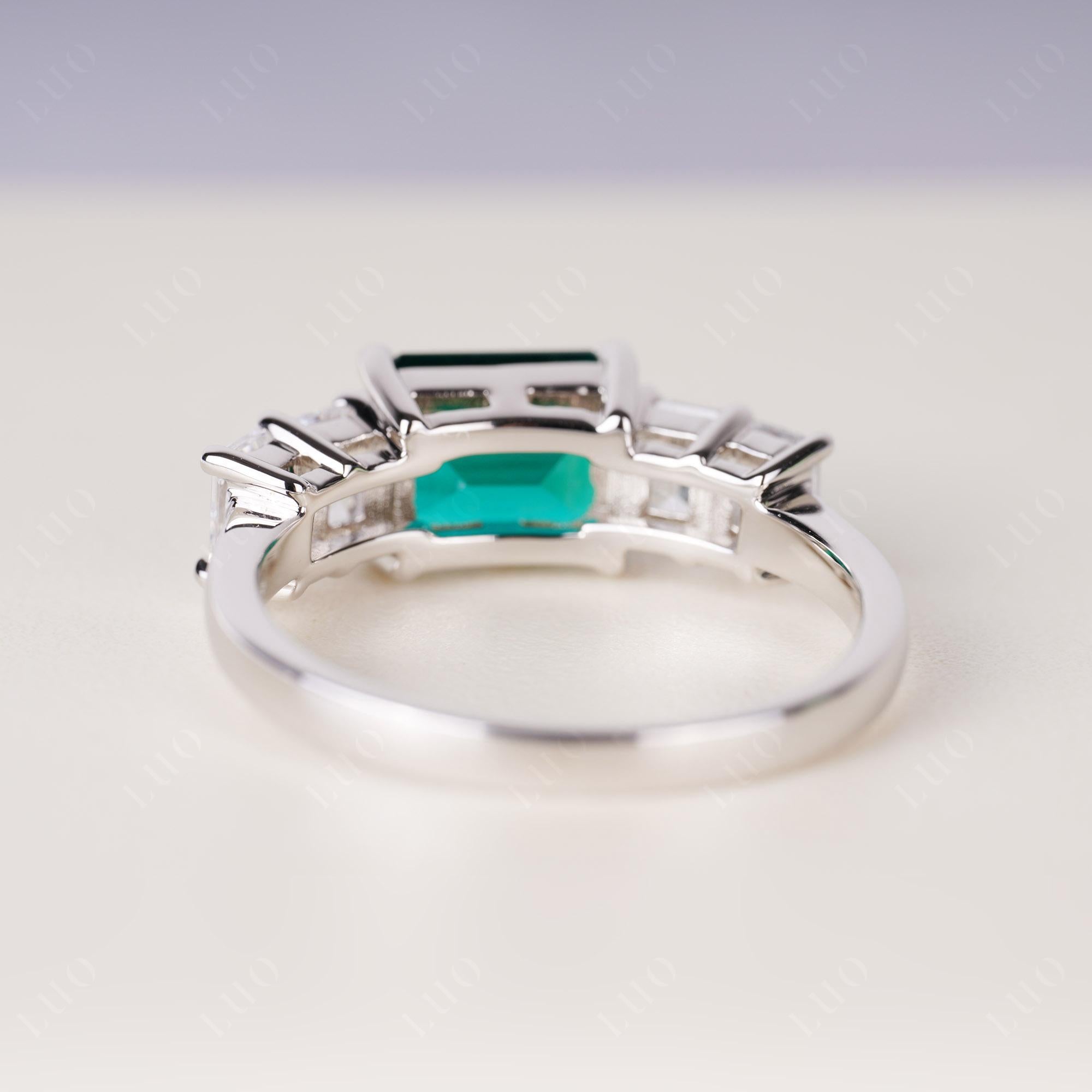 East West Emerald Cut Emerald Ring | LUO Jewelry