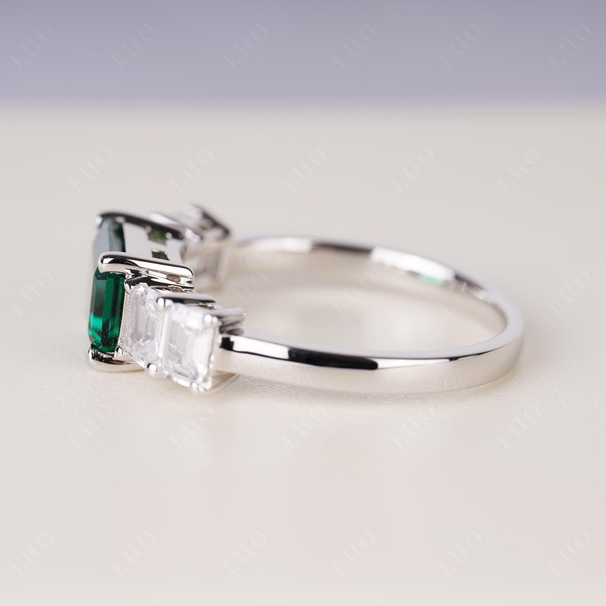 East West Emerald Cut Emerald Ring | LUO Jewelry
