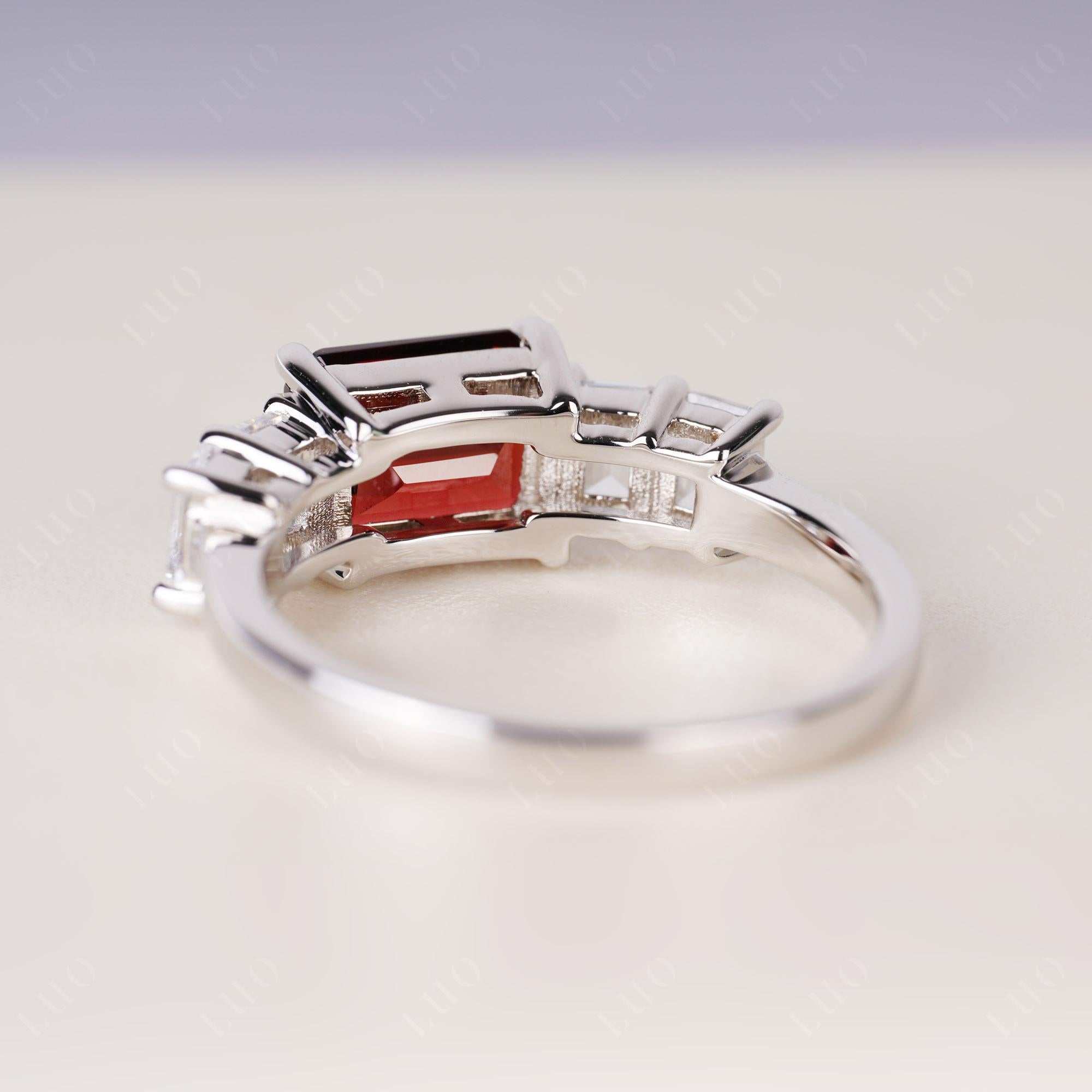 East West Emerald Cut Garnet Ring | LUO Jewelry