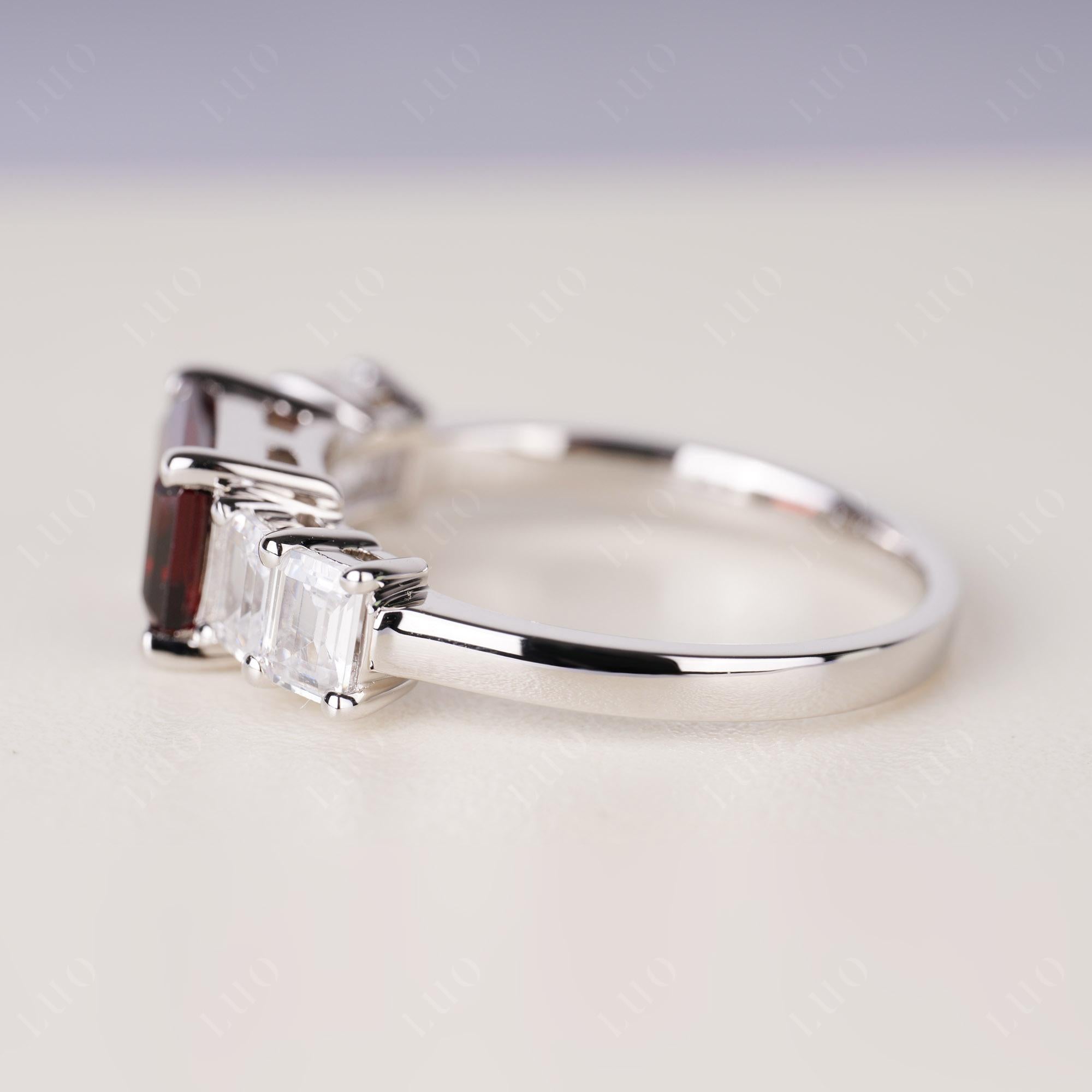 East West Emerald Cut Garnet Ring | LUO Jewelry
